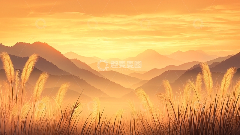 高清大图下载【趣麦麦图】金色山脉田野日出景观