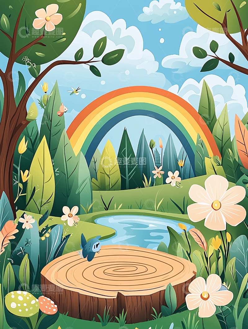 高清大图下载【趣麦麦图】卡通森林彩虹