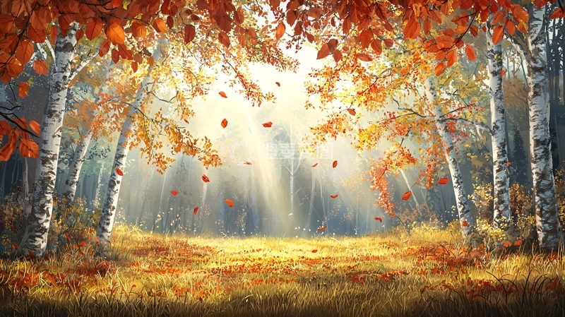 高清大图下载【趣麦麦图】金色阳光下的秋日森林