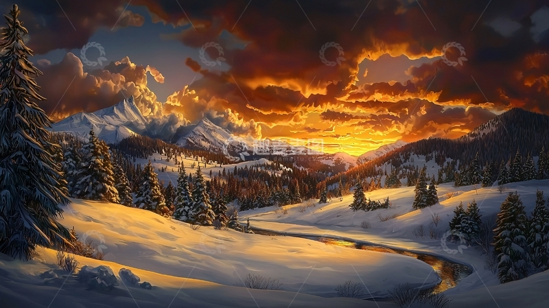 高清大图下载【趣麦麦图】雪山日落的壮丽景色