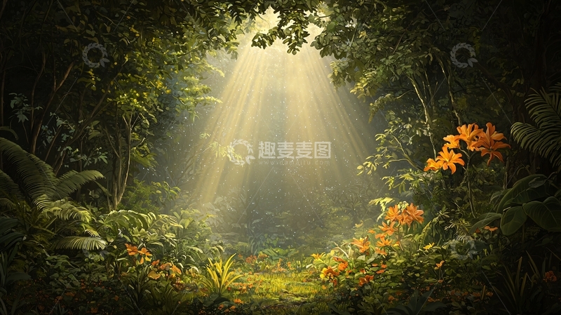 高清大图下载【趣麦麦图】阳光穿透森林