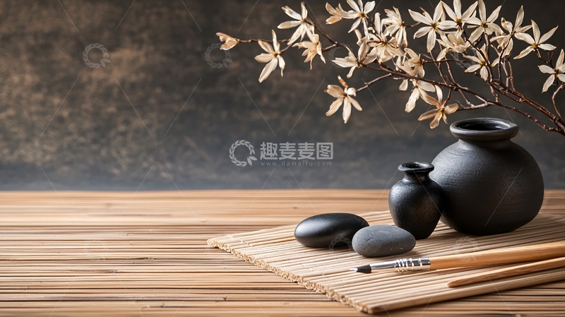 高清大图下载【趣麦麦图】黑色陶器禅意静物