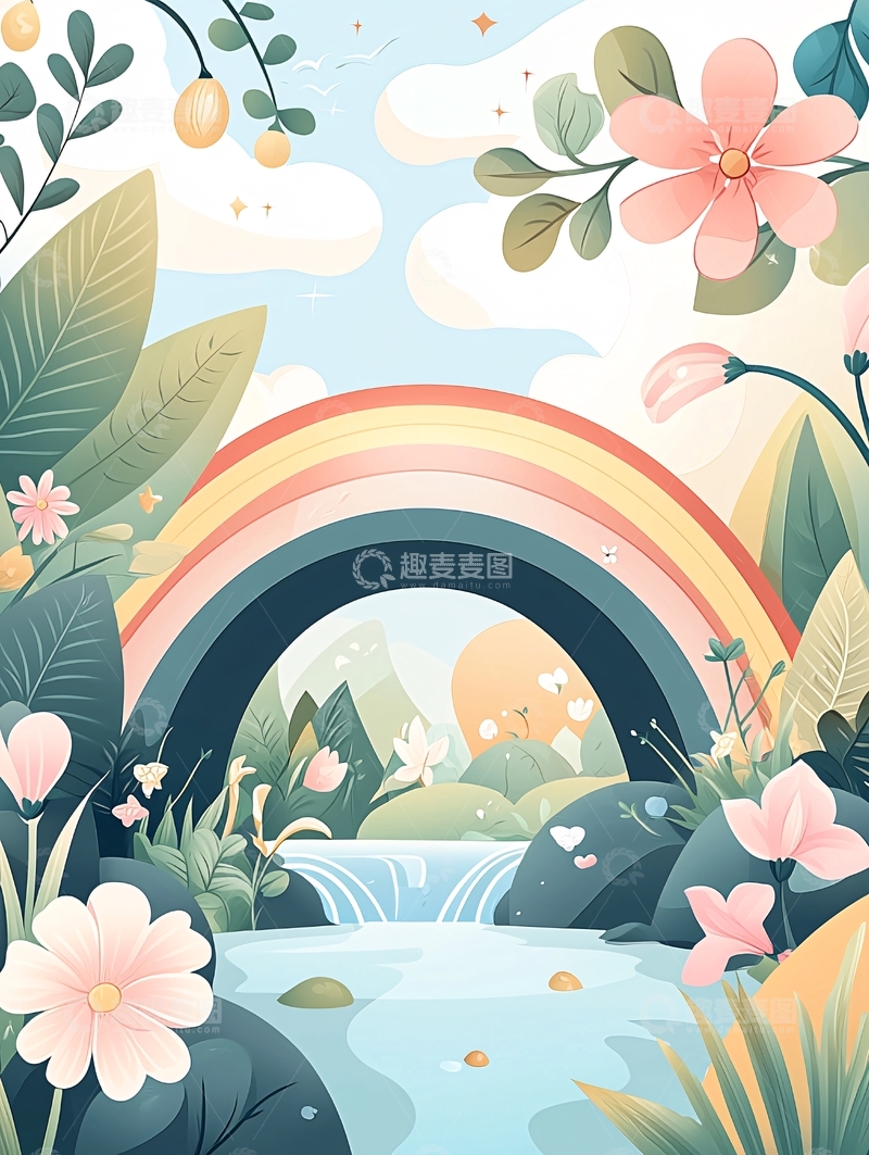 高清大图下载【趣麦麦图】卡通彩虹风景图