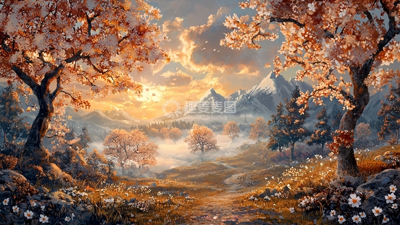 高清大图下载【趣麦麦图】唯美秋景油画风
