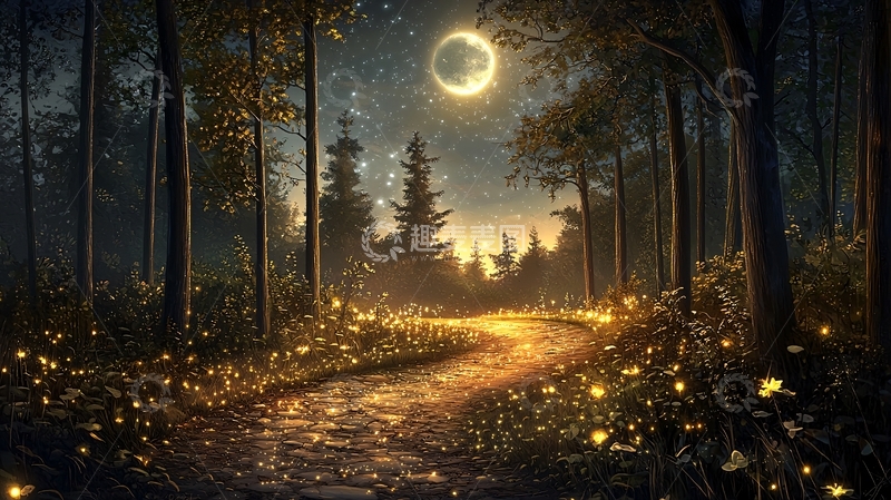 高清大图下载【趣麦麦图】森林月夜唯美小路