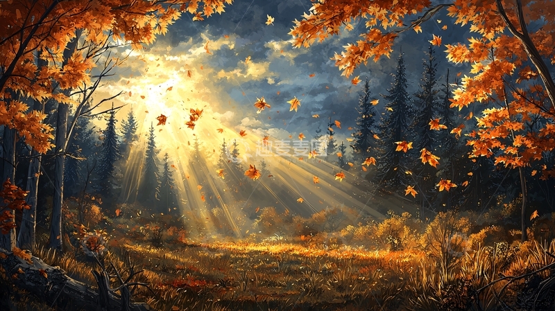 高清大图下载【趣麦麦图】秋日森林阳光穿透