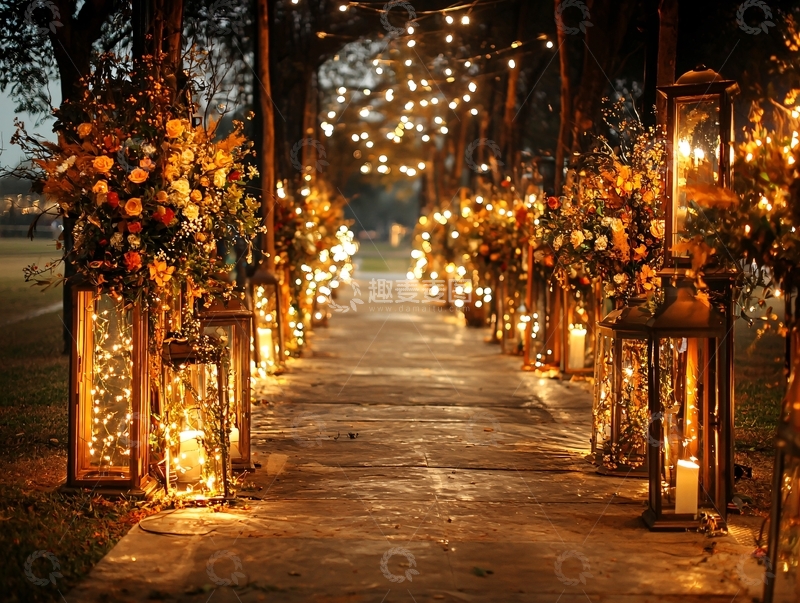 高清大图下载【趣麦麦图】浪漫灯光小路婚礼场景