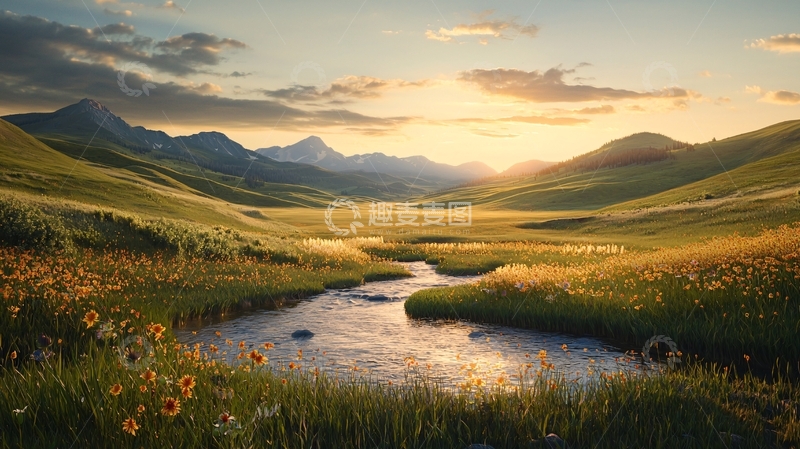 高清大图下载【趣麦麦图】宁静的日落田园风光