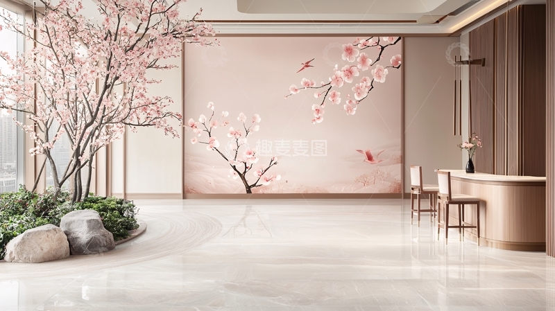 高清大图下载【趣麦麦图】粉色樱花墙壁的室内