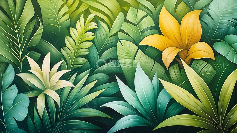高清大图下载【趣麦麦图】茂盛的热带植物和花朵