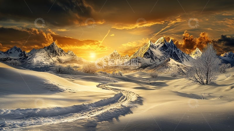 高清大图下载【趣麦麦图】雪山日出云海