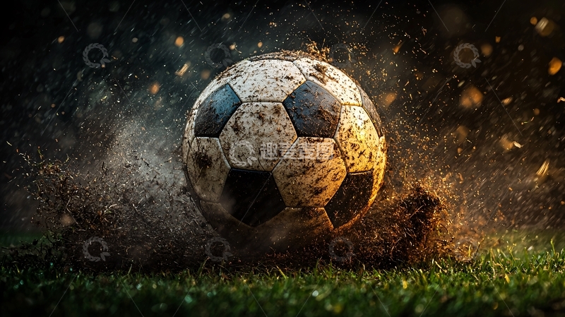 高清大图下载【趣麦麦图】破旧的足球在草地上发光