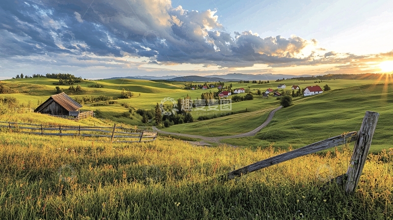 高清大图下载【趣麦麦图】金色阳光下的田园风光