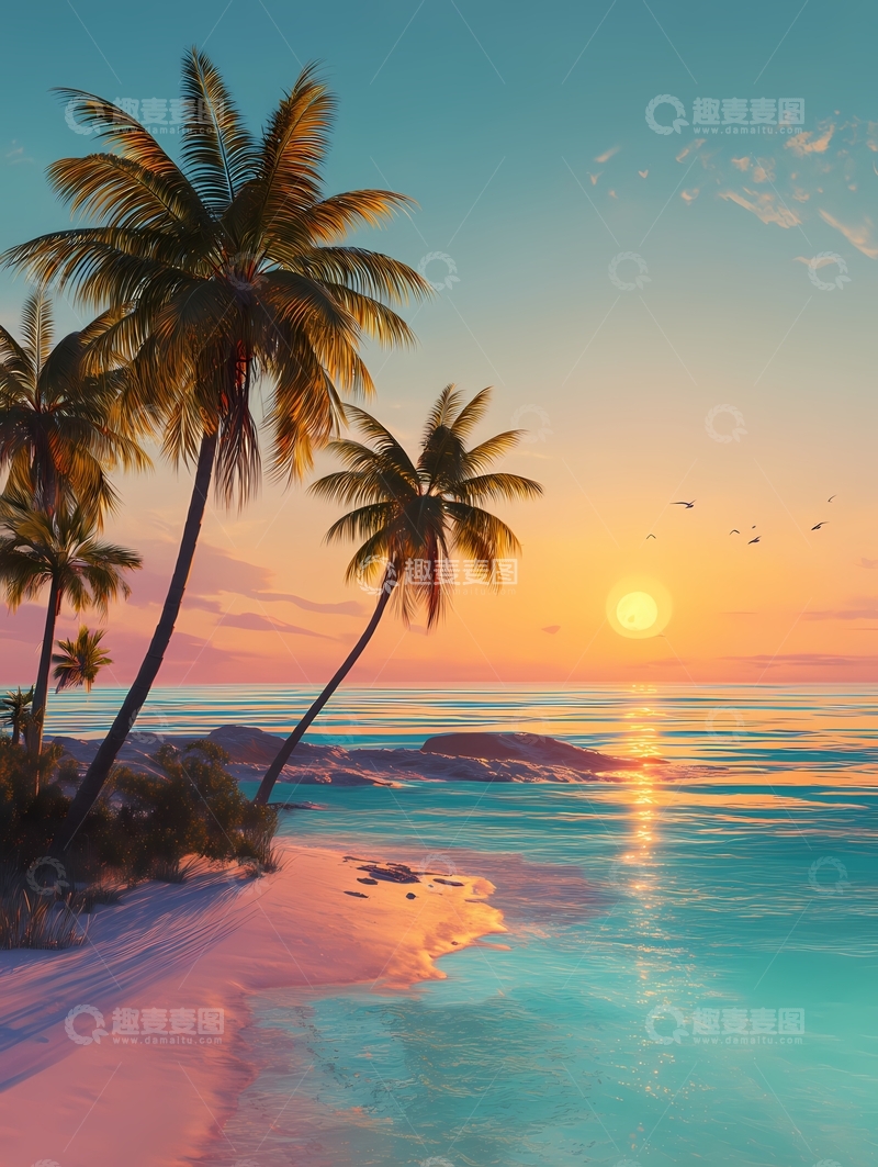 高清大图下载【趣麦麦图】海边夕阳朝阳日出15