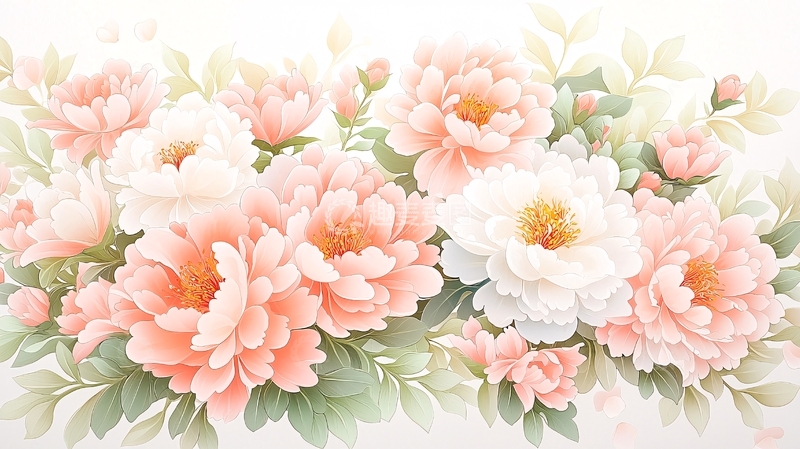 高清大图下载【趣麦麦图】粉色白色牡丹花清新淡雅