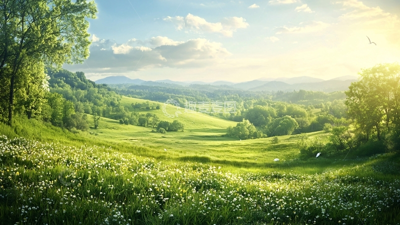 高清大图下载【趣麦麦图】绿色山丘阳光草地