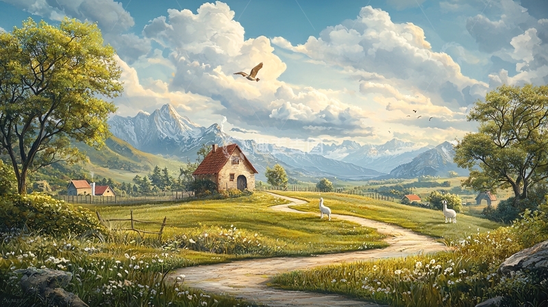 高清大图下载【趣麦麦图】田园风光小屋