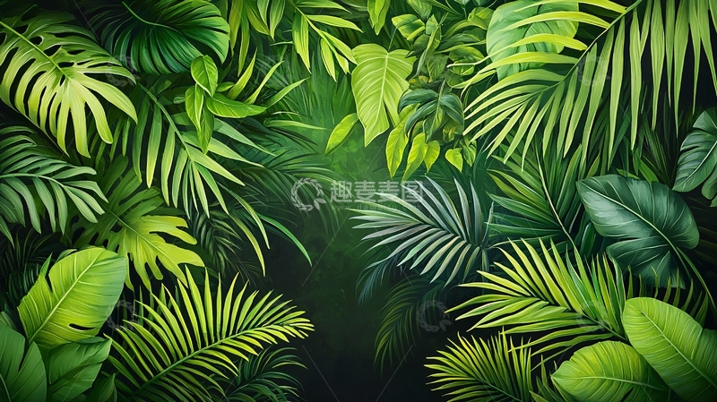 高清大图下载【趣麦麦图】茂密热带雨林植物背景