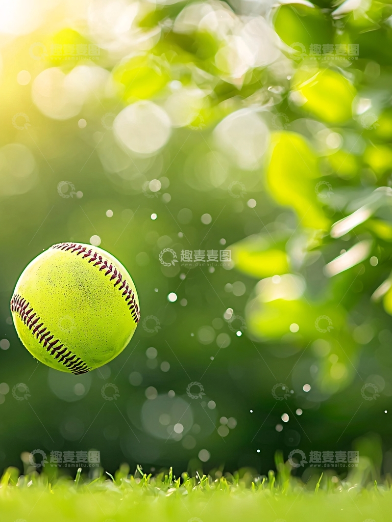 高清大图下载【趣麦麦图】绿色背景下悬浮的垒球