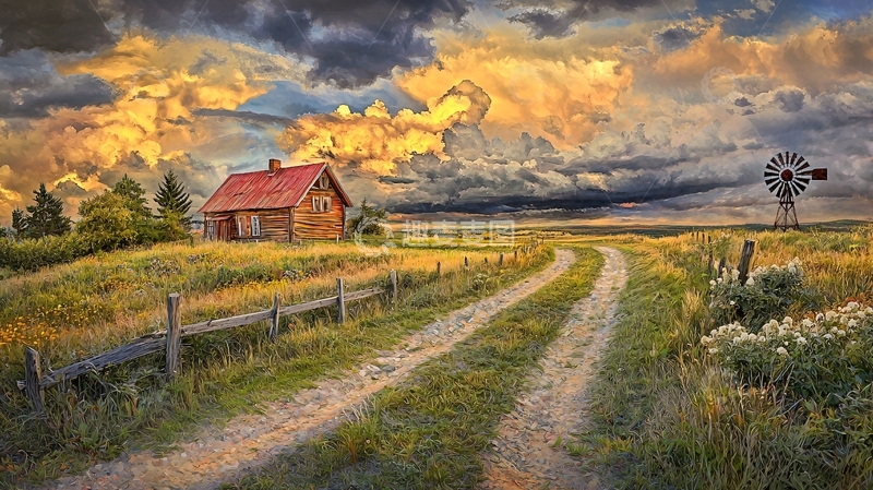 高清大图下载【趣麦麦图】乡村小屋田园风光