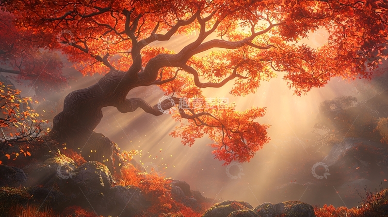 高清大图下载【趣麦麦图】红叶大树的唯美意境