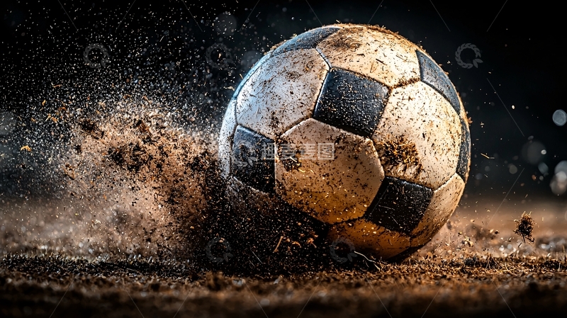 高清大图下载【趣麦麦图】泥土飞溅的旧足球