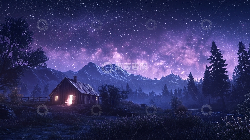 高清大图下载【趣麦麦图】星空下的山间小屋