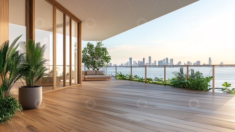 高清大图下载【趣麦麦图】宽敞海景阳台植物盆栽