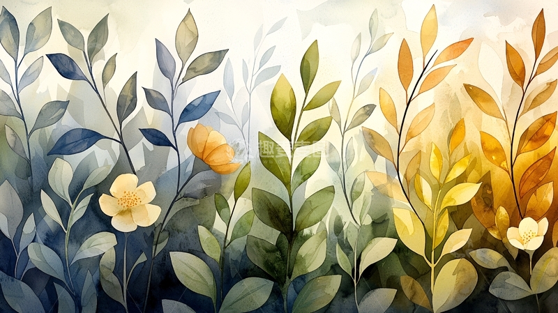 高清大图下载【趣麦麦图】水彩花卉植物背景
