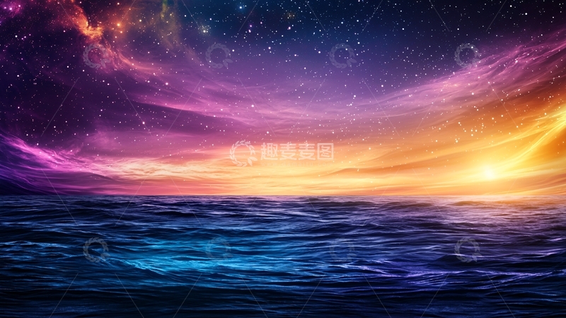 高清大图下载【趣麦麦图】绚丽星空下的海面