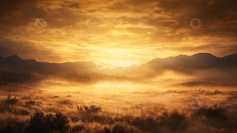 高清大图下载【趣麦麦图】金色阳光下的山峦