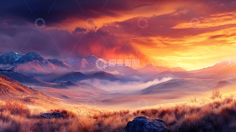 高清大图下载【趣麦麦图】色彩绚丽的日落山景