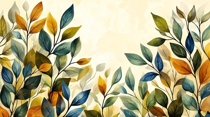 高清大图下载【趣麦麦图】水彩风格的树叶背景图