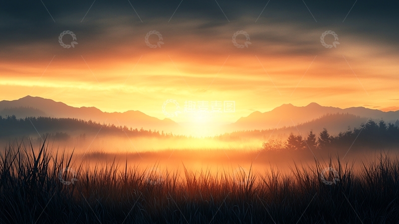 高清大图下载【趣麦麦图】壮丽日出山景