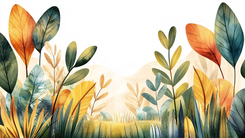 高清大图下载【趣麦麦图】水彩植物背景