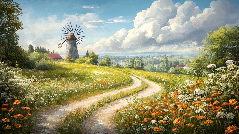 高清大图下载【趣麦麦图】田园风光绘画
