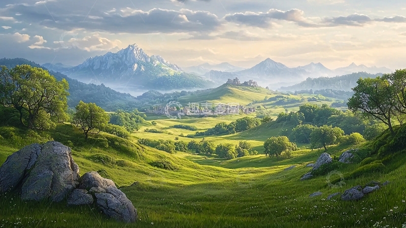 高清大图下载【趣麦麦图】绿色山谷的开阔景观