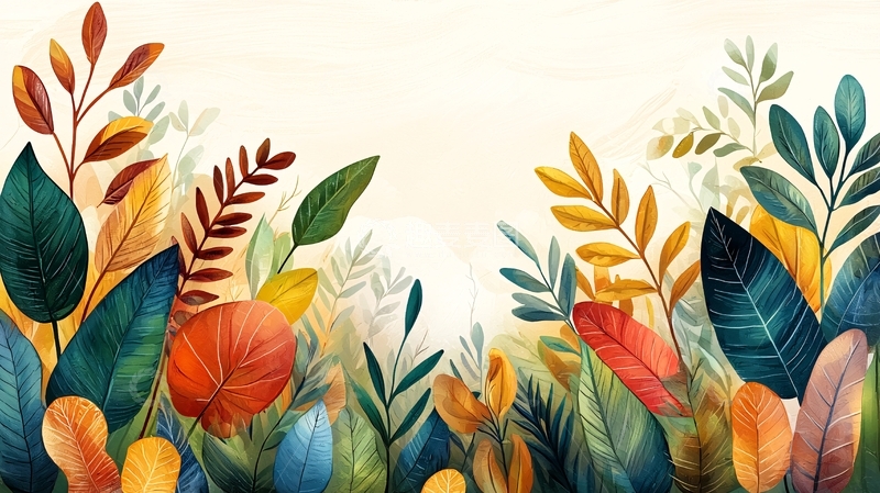 高清大图下载【趣麦麦图】水彩植物背景