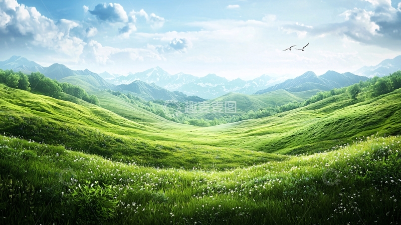 高清大图下载【趣麦麦图】翠绿山谷草地