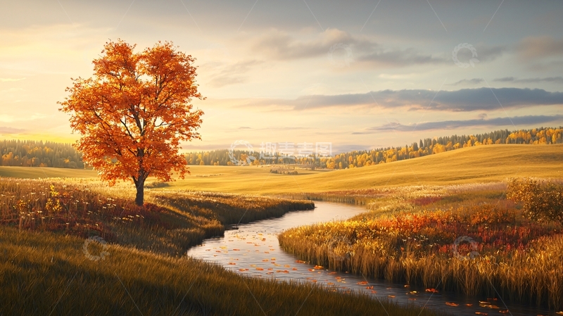 高清大图下载【趣麦麦图】秋日金色田野的宁静