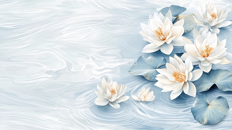 高清大图下载【趣麦麦图】白色莲花水面唯美意境