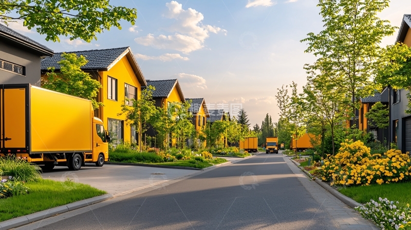 高清大图下载【趣麦麦图】搬家卡车驶入社区