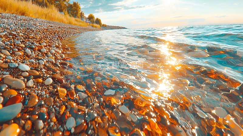 高清大图下载【趣麦麦图】阳光照耀下的海滩鹅卵石
