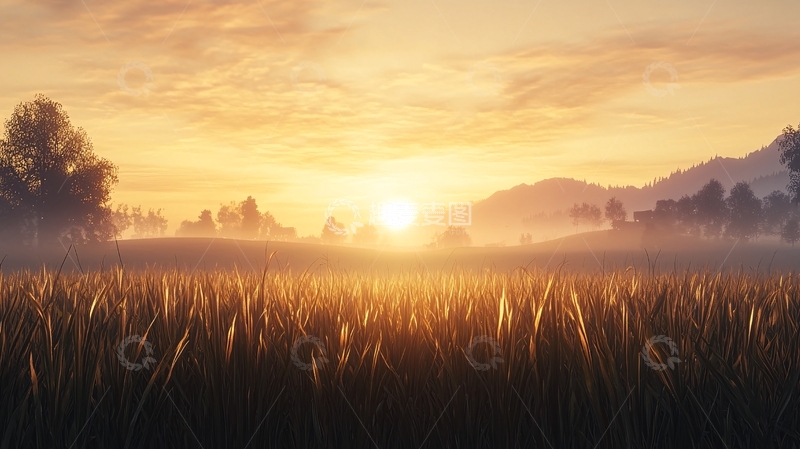 高清大图下载【趣麦麦图】金色阳光下的田野风光