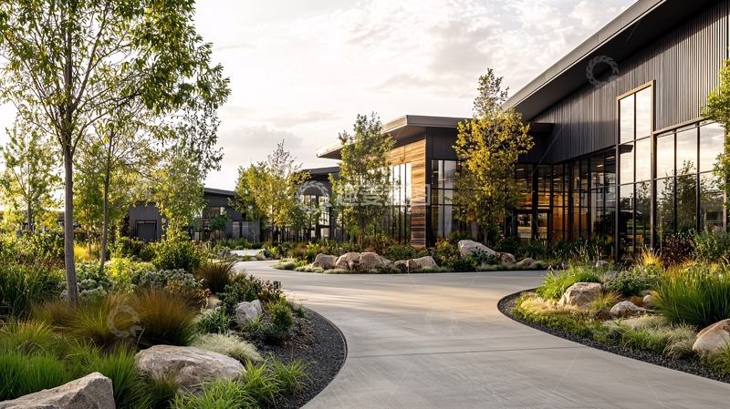 高清大图下载【趣麦麦图】现代建筑前的景观小路