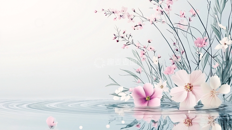 高清大图下载【趣麦麦图】水面倒影鲜花