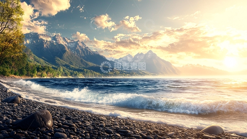 高清大图下载【趣麦麦图】壮丽海景日出山脉