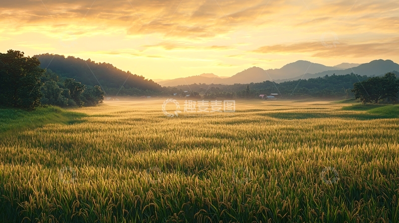 高清大图下载【趣麦麦图】金色麦田的日出美景