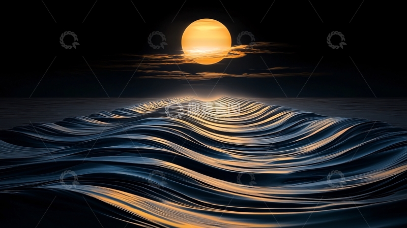 高清大图下载【趣麦麦图】海上明月夜波光粼粼