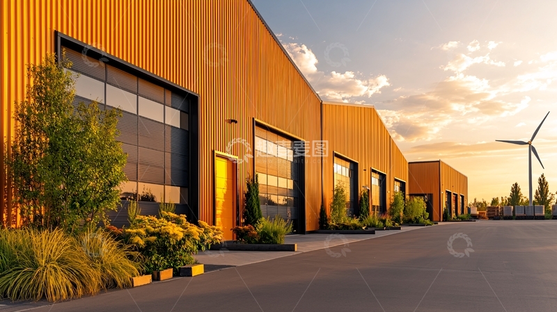 高清大图下载【趣麦麦图】工业区仓库金色阳光